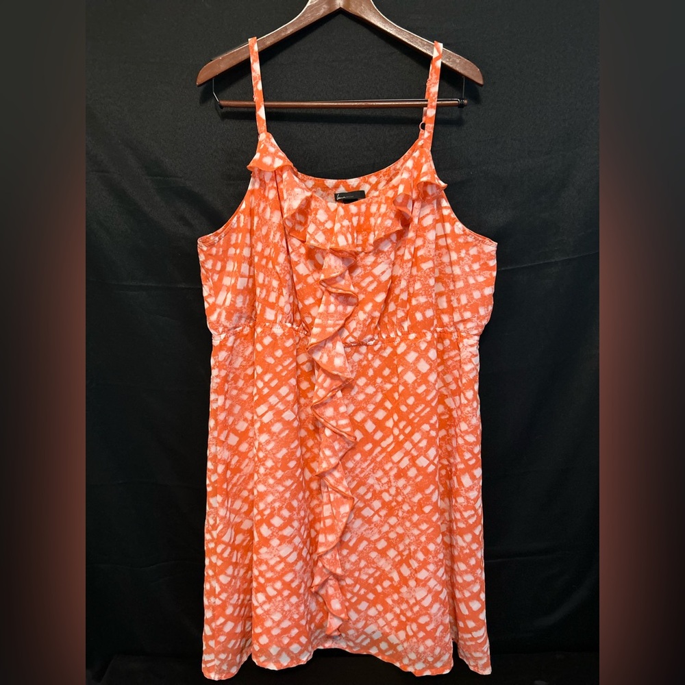 Lane Bryant Sun Dress 22/24 Sleeveless Midi Orange White Ruffles Flowy Vacation